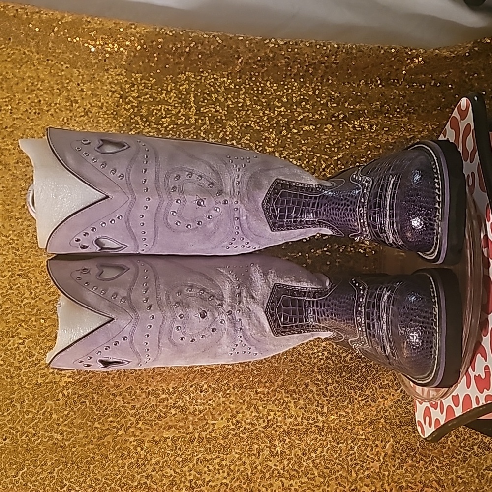 G ARIAT cowgirl purple chunky heart western leather rhinestone boots 11B NWOT